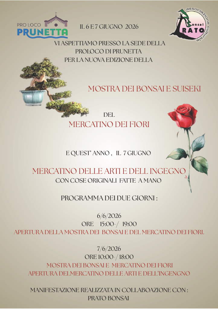 Locandina del mercatino FESTA DEI FIORI – DEL BONSAI – PRUNETTA