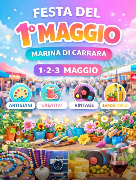 Locandina del mercatino 1° MAGGIO FESTA MARINA DI CARRARA