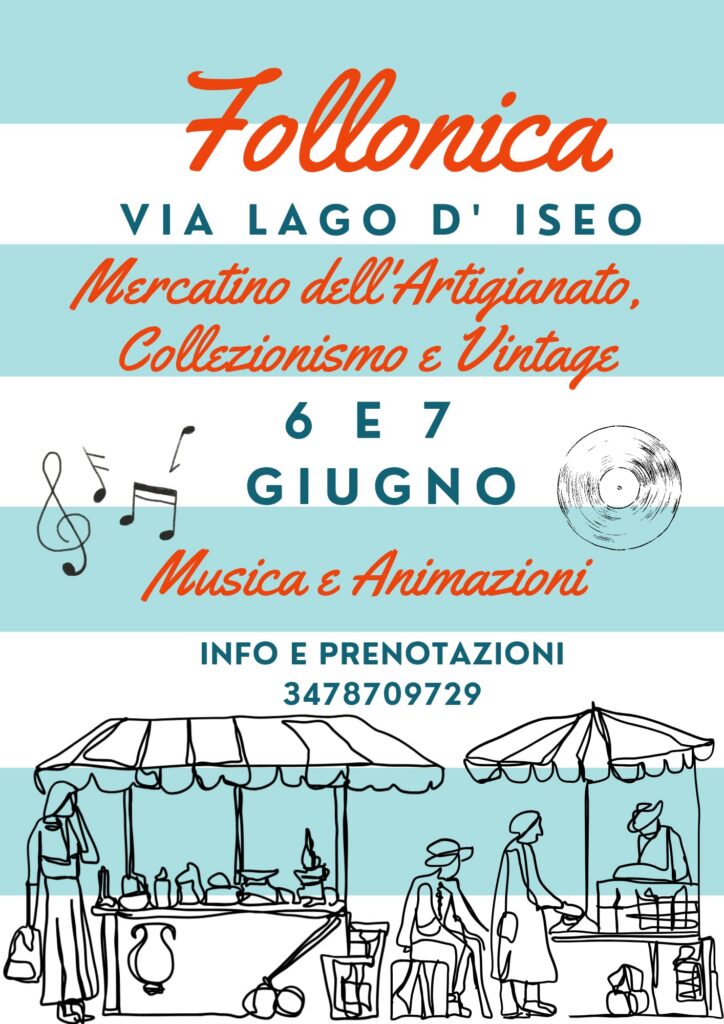 Locandina del mercatino FOLLONICA – ARTIGIANATO VINTAGE COLLEZIONISMO