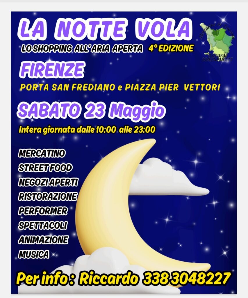 Locandina del mercatino LA NOTTE VOLA – FIRENZE –