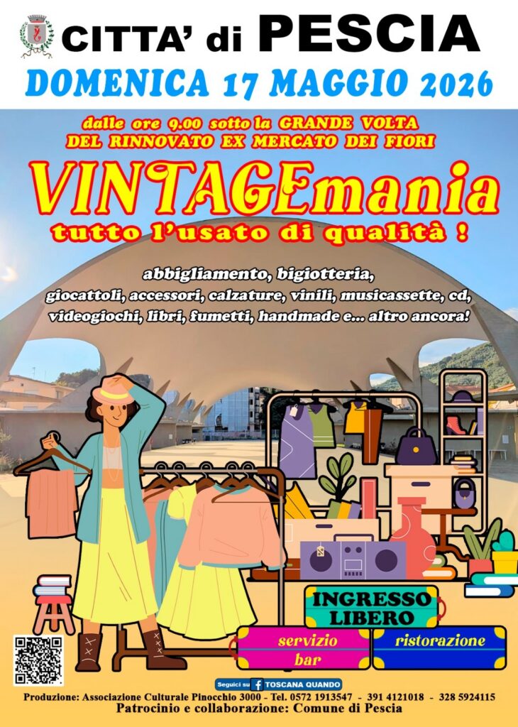 Locandina del mercatino VINTAGEMANIA – PESCIA-