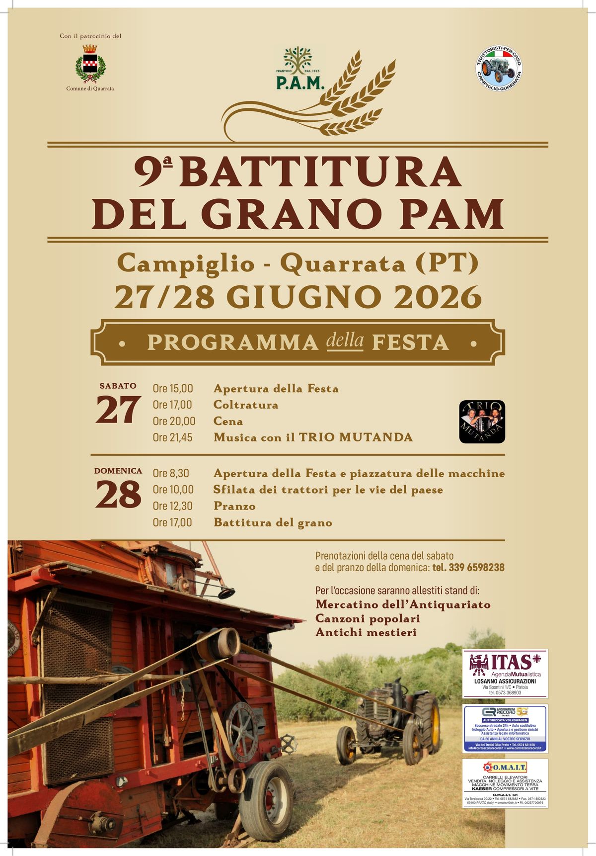 Locandina del mercatino 9° BATTITURA DEL GRANO PAM – CAMPIGLIO – QUARRATA – PT –