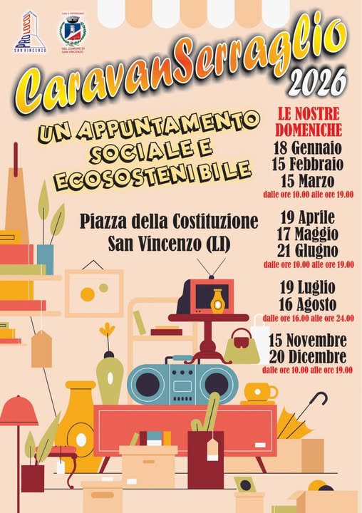 Locandina del mercatino CARAVANSERRAGLIO – SAN VINCENZO