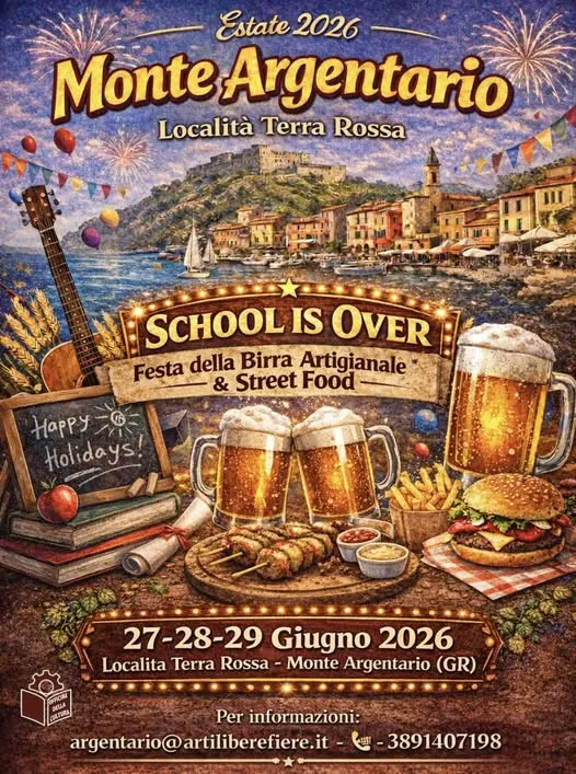 Locandina del mercatino SCHOOL IS OVER – FESTA DELLA BIRRA – ARGENTARIO