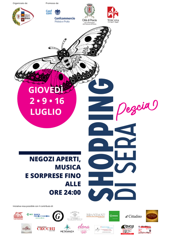 Locandina del mercatino SHOPPING DI SERA – PESCIA – PT