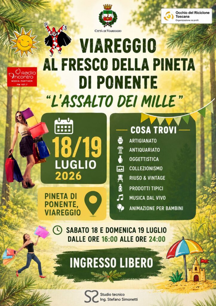 Locandina del mercatino AL FRESCO NELLA PINETA DI PONENTE – VIAREGGIO-