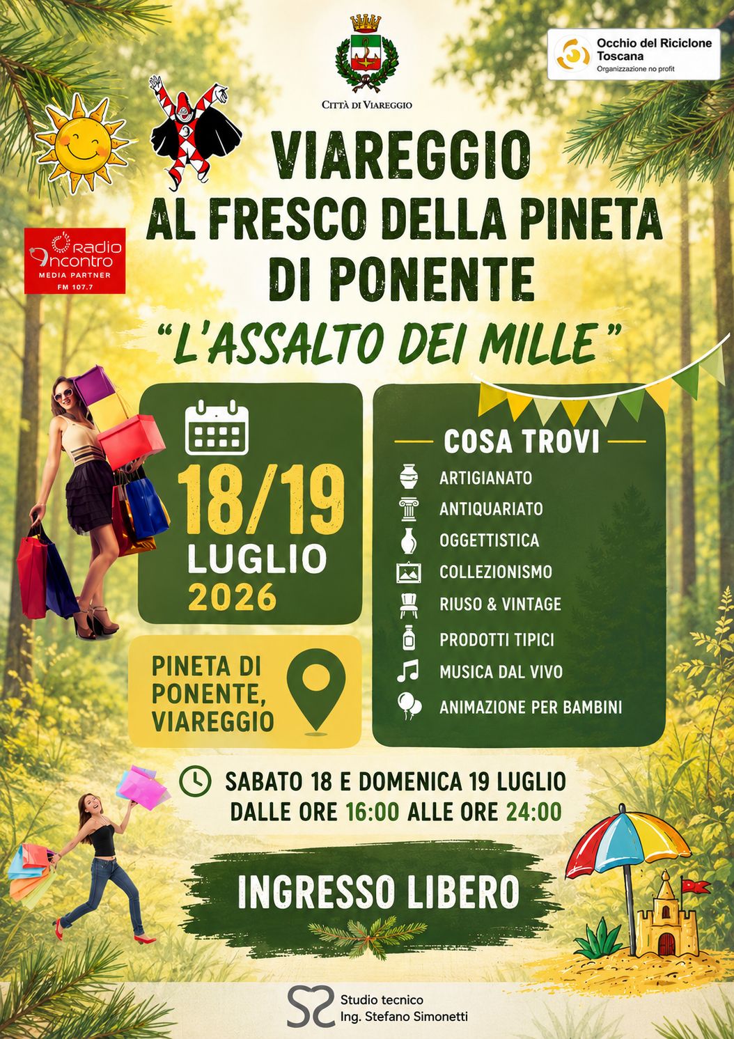 Locandina del mercatino AL FRESCO NELLA PINETA DI PONENTE – VIAREGGIO-