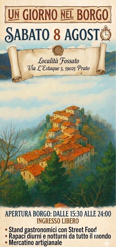 Locandina del mercatino UN GIORNO NEL BORGO – FOSSATO – PO-