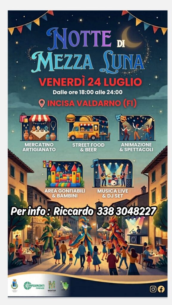Locandina del mercatino NOTTE DI MEZZA LUNA – INCISA VALDARNO – FI-