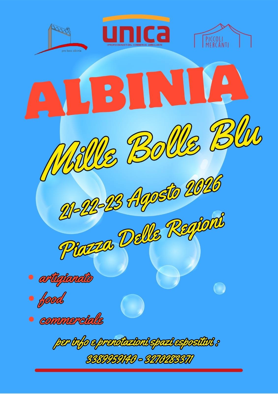 Locandina del mercatino MILLE BOLLE BLU – ALBINIA – GR