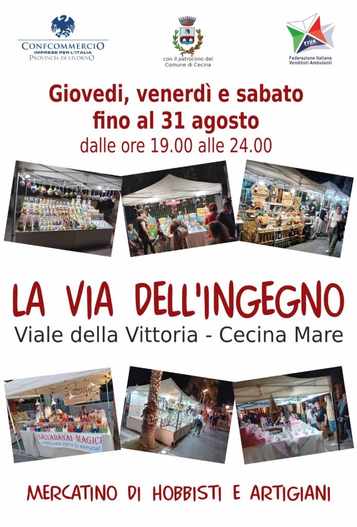 Locandina del mercatino LA VIA DELL’INGEGNO – CECINA – LI