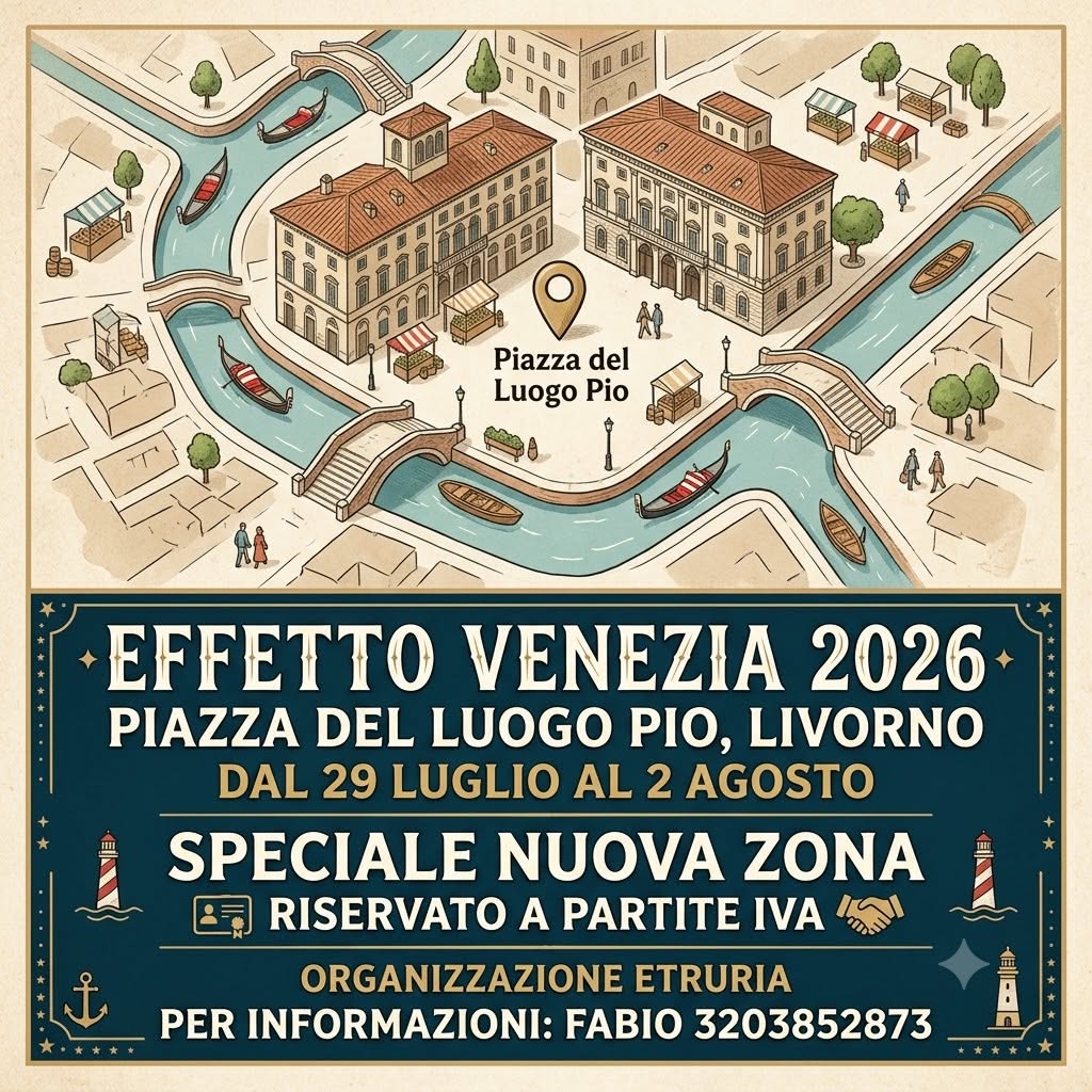 Locandina del mercatino EFFETTO VENEZIA PER P.IVA – LIVORNO