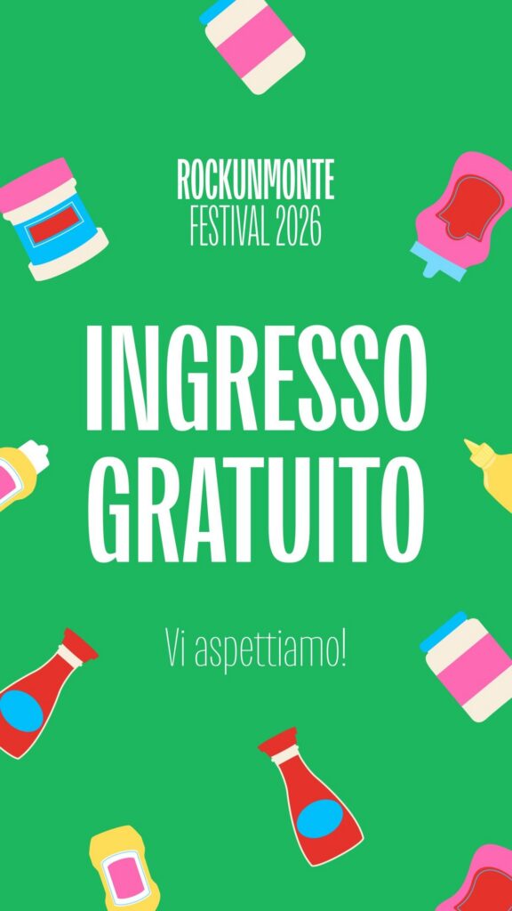Grafica del Rockunmonte Festival 2026 che annuncia l’ingresso gratuito.