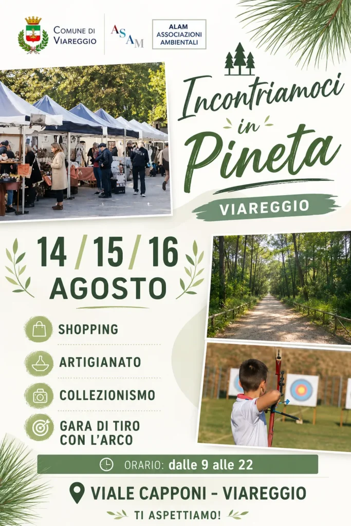 Locandina del mercatino INCONTRIAMOCI IN PINETA – VIAREGGIO – LU