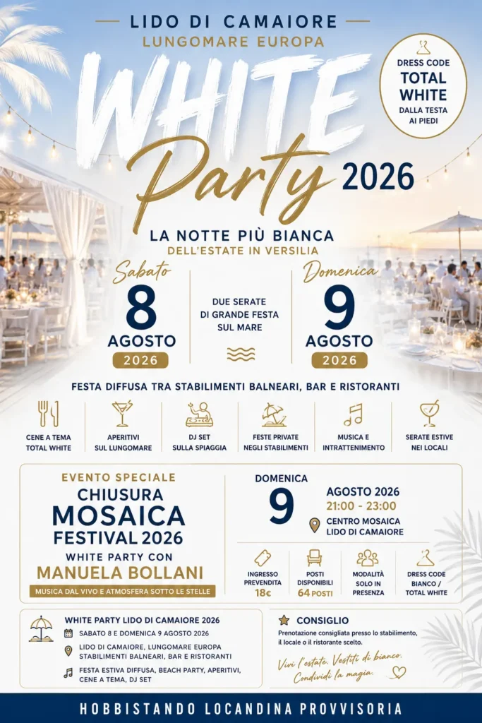 Locandina del mercatino WHITE PARTY LIDO DI CAMAIORE – LU