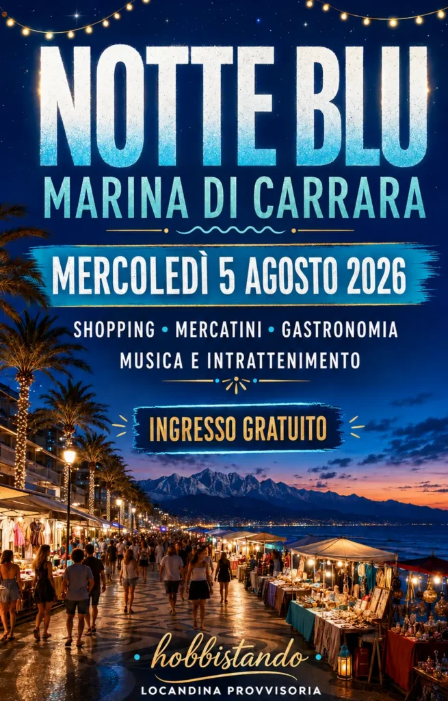 Locandina del mercatino NOTTE BLU – MARINA DI CARRARA – MS