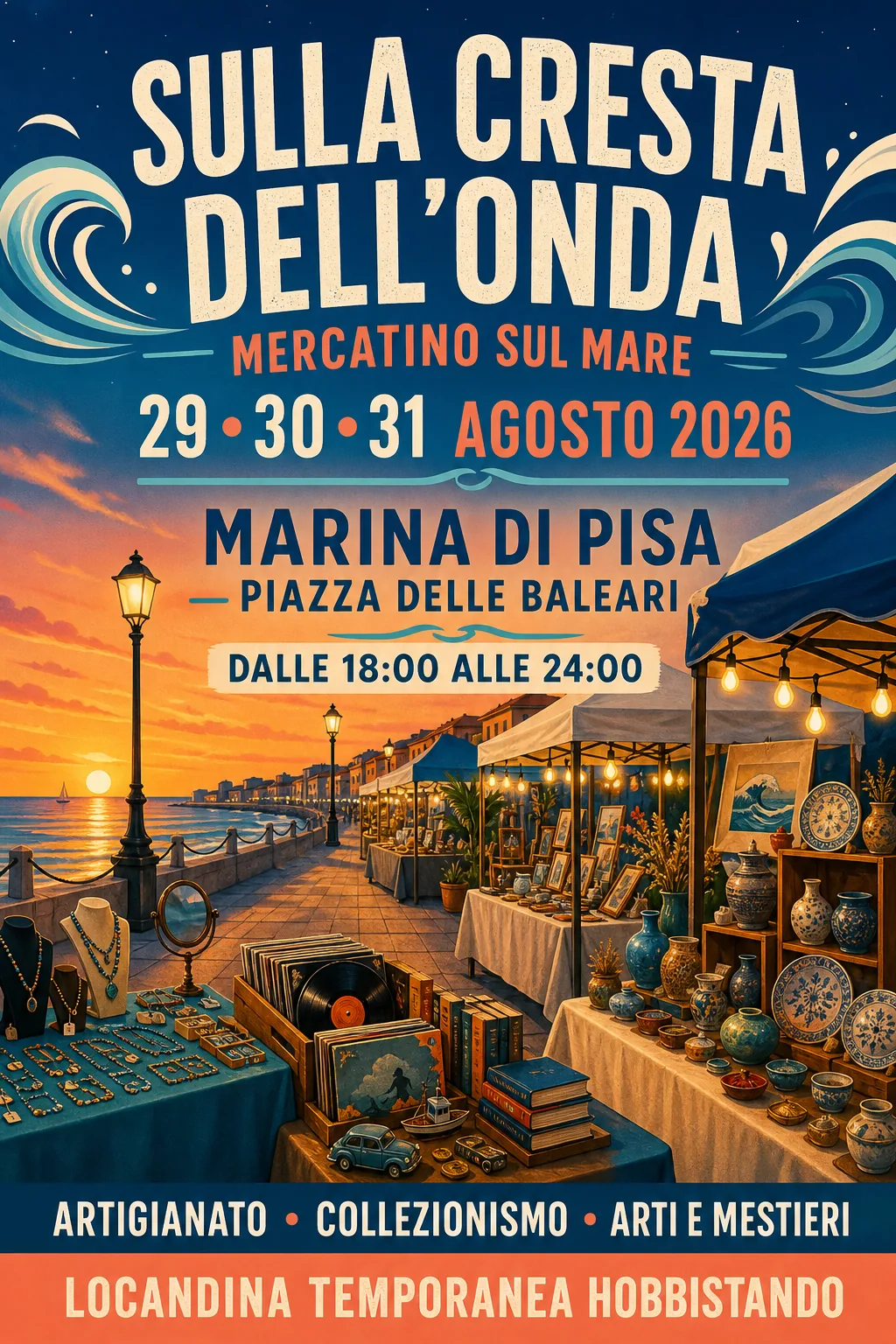 Locandina del mercatino SULLA CRESTA DELL’ONDA – MARINA DI PISA – PI