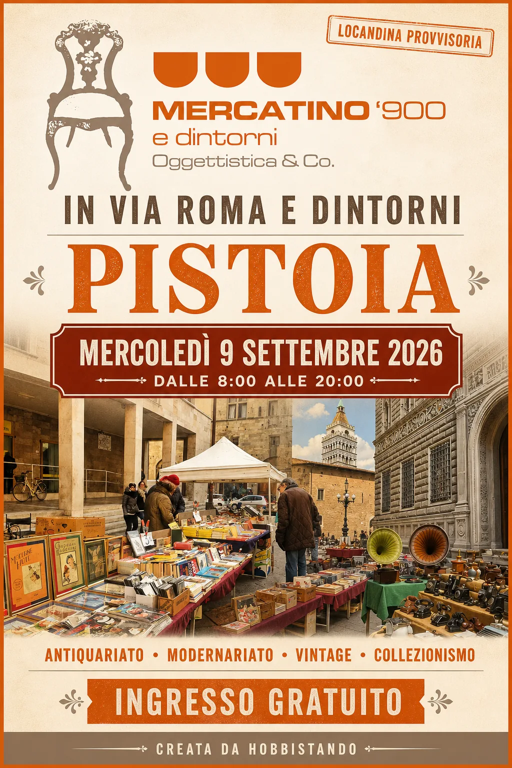 Locandina del mercatino 900 IN VIA ROMA E DINTORI – PT –