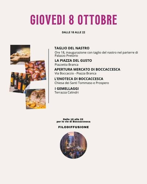 Programma di Boccaccesca 2026 a Certaldo per giovedì 8 ottobre