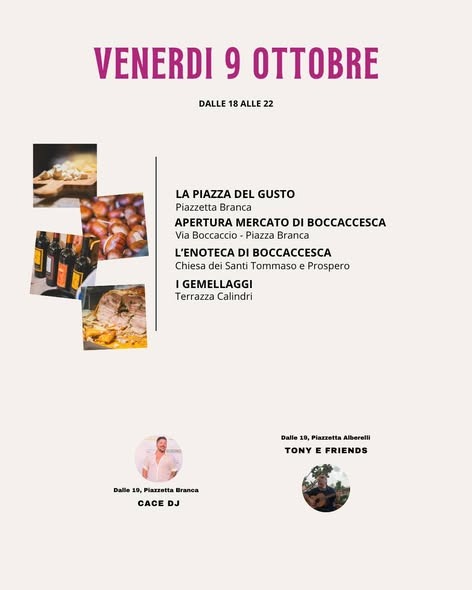 Programma di Boccaccesca 2026 a Certaldo per venerdì 9 ottobre
