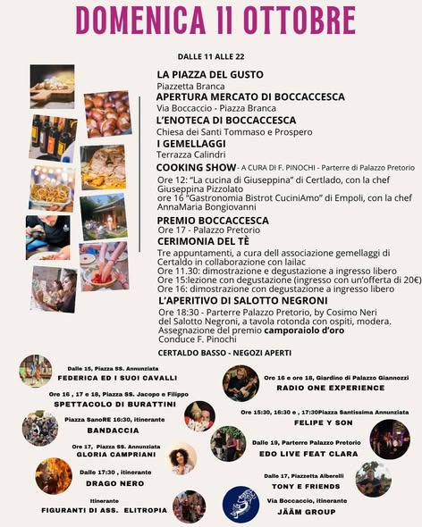 Programma di Boccaccesca 2026 a Certaldo per domenica 11 ottobre